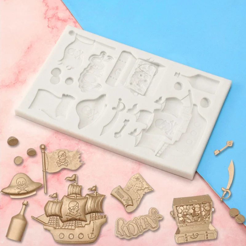 New Pirate Pirate Treasure Chest Gold Coin Fondant Silicone Mold DIY Chocolate Decoration Cake Baking Tools