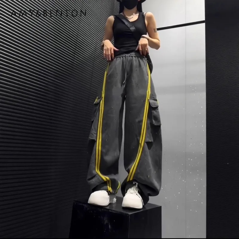 

American Retro Trendy Casual Pants 2026 Autumn New Star Pattern Composite Cotton Loose Big Pocket Curved Sweatpants For Ladies