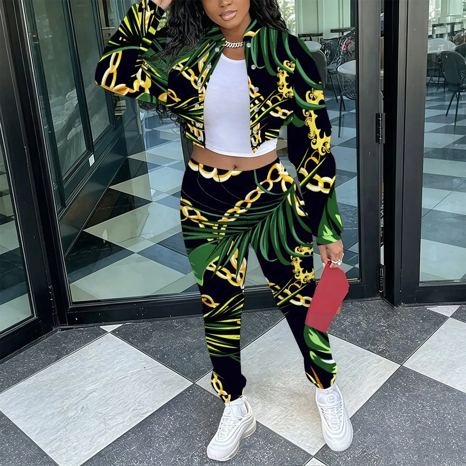 Ladies Casual 2 Piece Set Retro Slim Cropped Long Sleeve Jacket Fashion Elegant Sweatpants Everyday Commuting Vacation Outfit