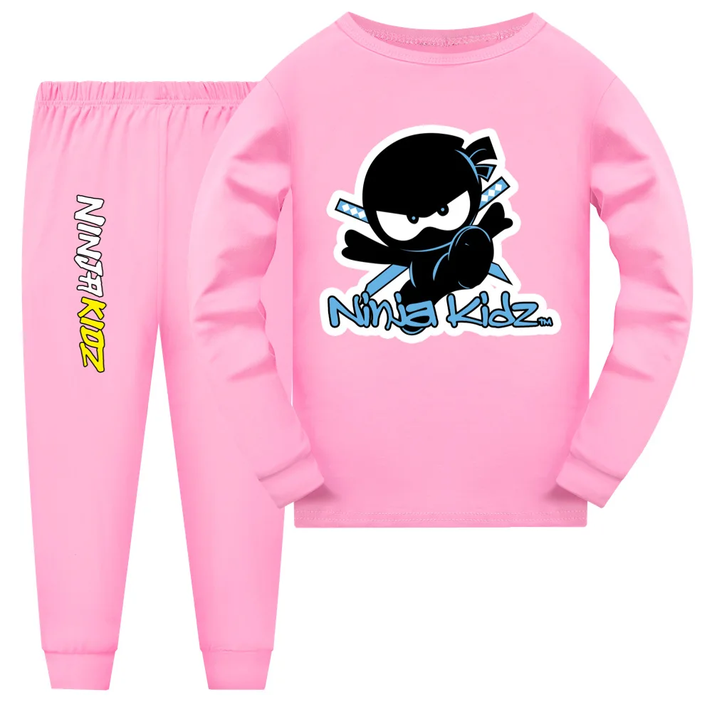 

NINJA KIDZ Kid Pajama Set Baby Girls Tracksuit Polyester Child Clothes Boy Long Sleeve T Shirt Pants Suit Sleepwear 4-14 Yrs