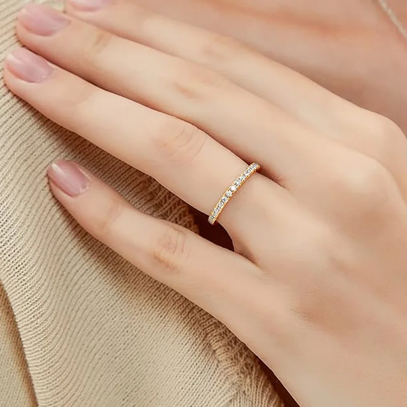 Lnngy zertifizierter 2 mm Moissanit-Halb-Eternity-Ring, 14 Karat Gold gefüllt, stapelbare Verlobungsringe für Frauen, Ehering, Schmuck, Geschenk – Detail 5