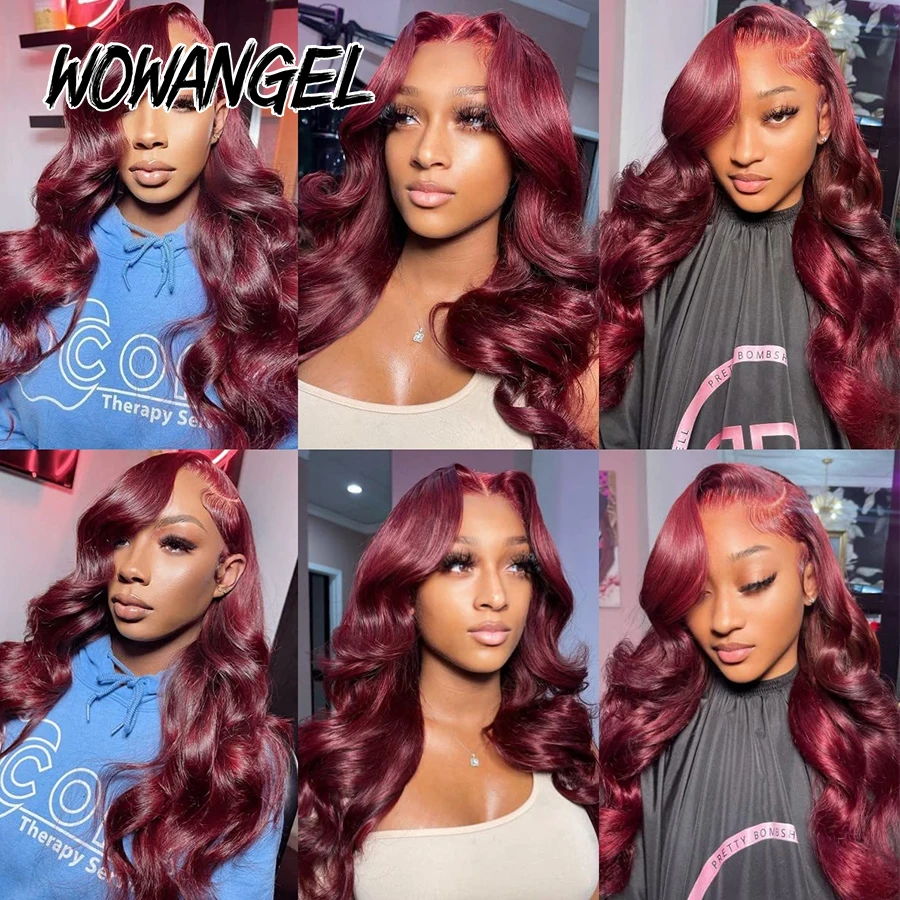 99j بورجوندي الدانتيل الجبهة خصلات الشعر المستعار الإنسان الجسم موجة قبل قطعها 13x6 HD الدانتيل الباروكات الأمامية الأحمر اللون الشعر البرازيلي للنساء #5