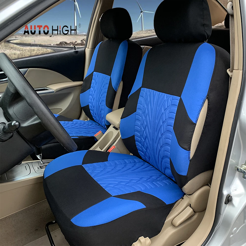 AUTO HIGH Embroidery Car Seat Covers Polyester Universal Fit Most Cars Truck SUV Van Protector - Front Pair
