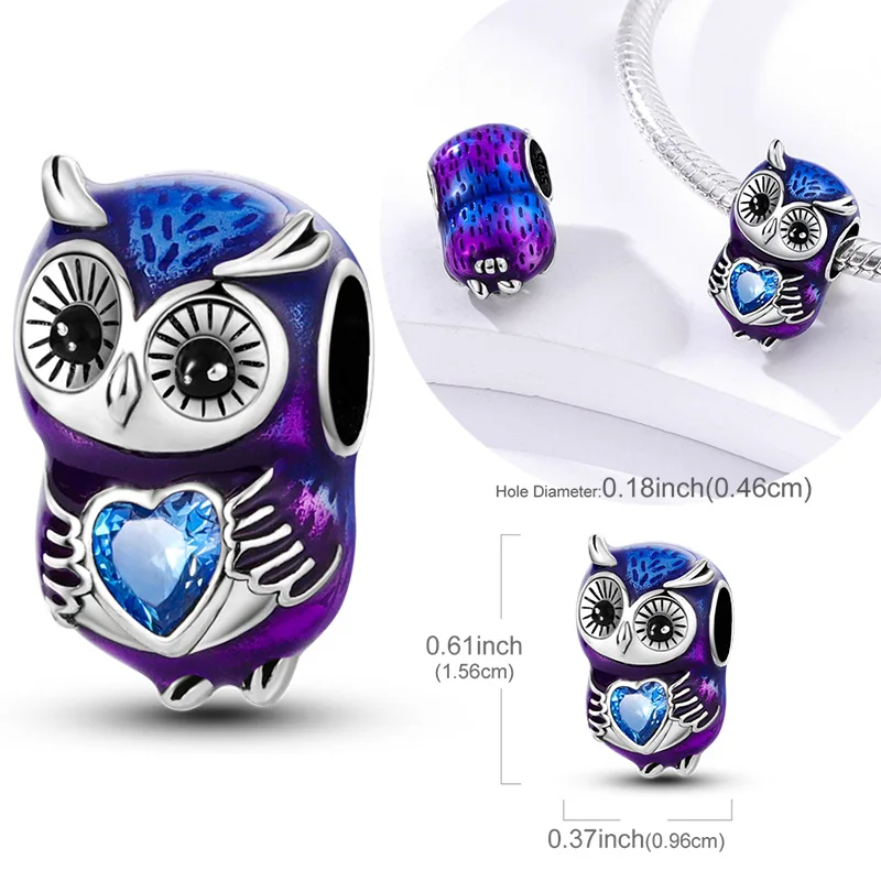 

Original 925 Sterling Silver Charm Bead Indigo Owl Blue-violet Bead Fit Original Bracelet For Women DIY Jewelry Gift