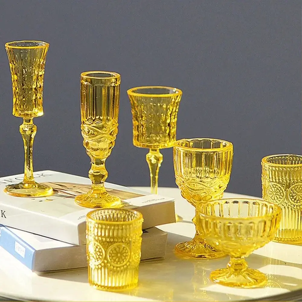 1/6 مقياس دمية كوب ماء زجاج الشمبانيا المشهد نموذج مصغر كأس للنبيذ متعدد الألوان التظاهر اللعب دمية أدوات المطبخ لعبة