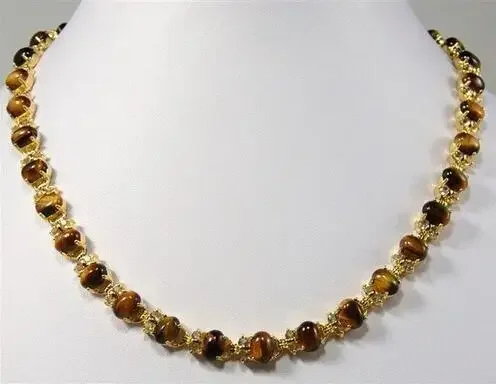 2 styles! fine 6*8mm natural tiger eye stone bead 18KGP link necklace 17 inch