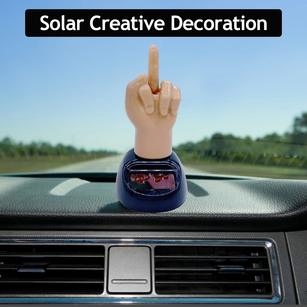 Solar Powered Mid Finger Shaking Toy Car Dashboard Dancing Figure Toy Brown Creative Car Bobbleheads Decorative Ornament