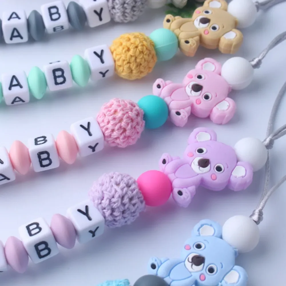 Koala Pacifier Chain Holder for Baby Kids Pacifier Clips Teething Chew Toy Dummy Clips Silicone Pacifier Clips Infant Teether