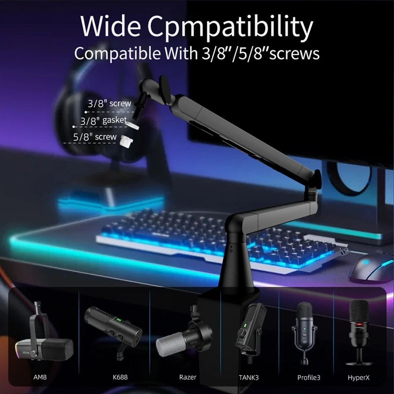 Super Sale Microphone Boom Arm, Adjustable Low Profile Mic Arm with Desk Mount