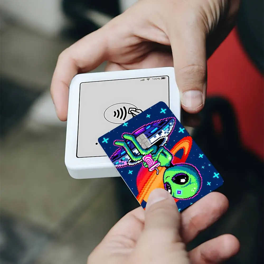 Alien And UFO Card Stickers Sticker Skin Film Cover For Small Chip Credit Debit Card Bus Card HT12