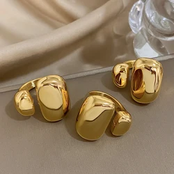 New Fashion Design Gold Color Big Small Geometry Rings for Women Stainless Steel Chunky Rings Statement Finger Jewelry