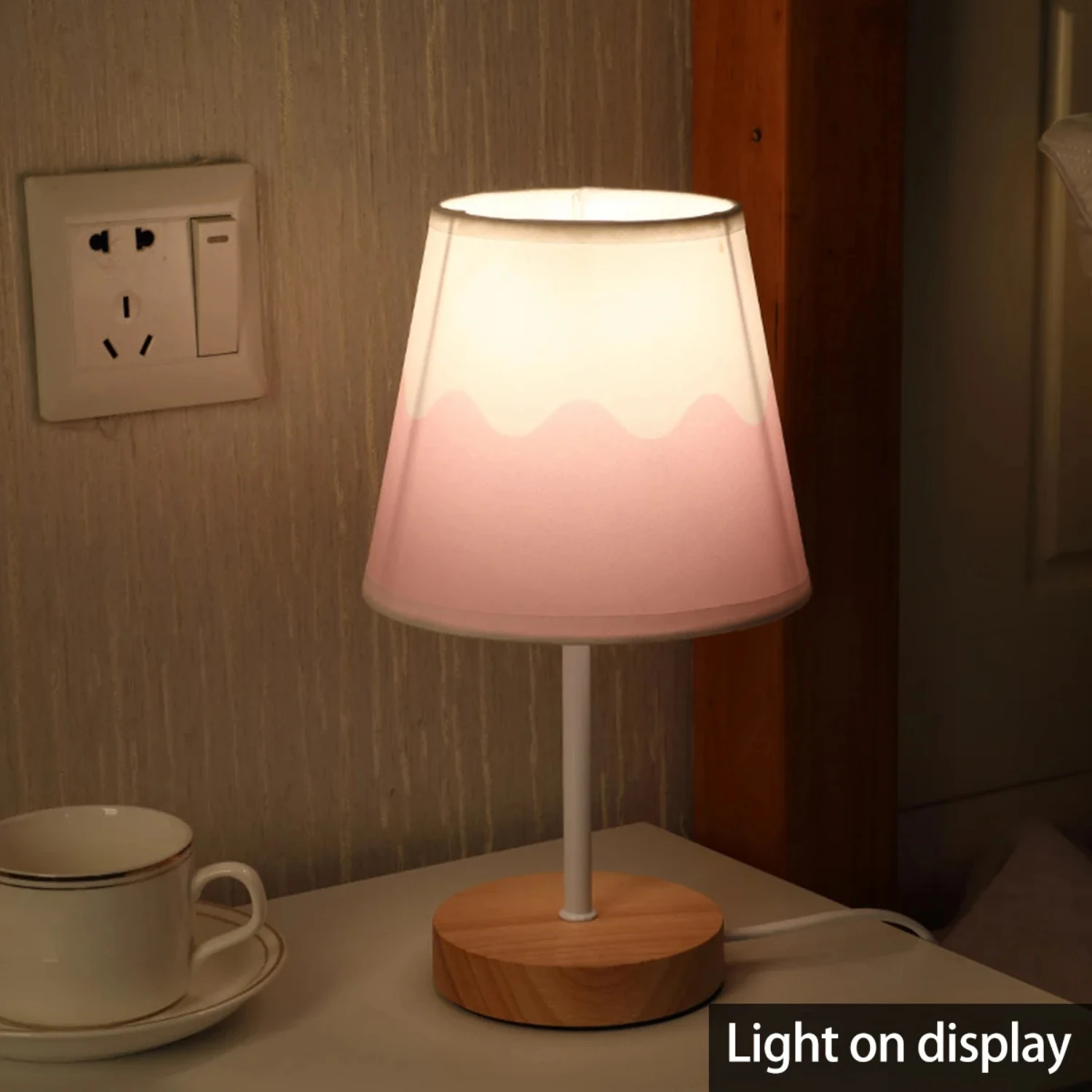 Wooden Table Lamp USB Powered Nightstand Lamp Warm Light Bedside Lamp With Cylinder Lamp Shade Desk Light Bedroom  Decor