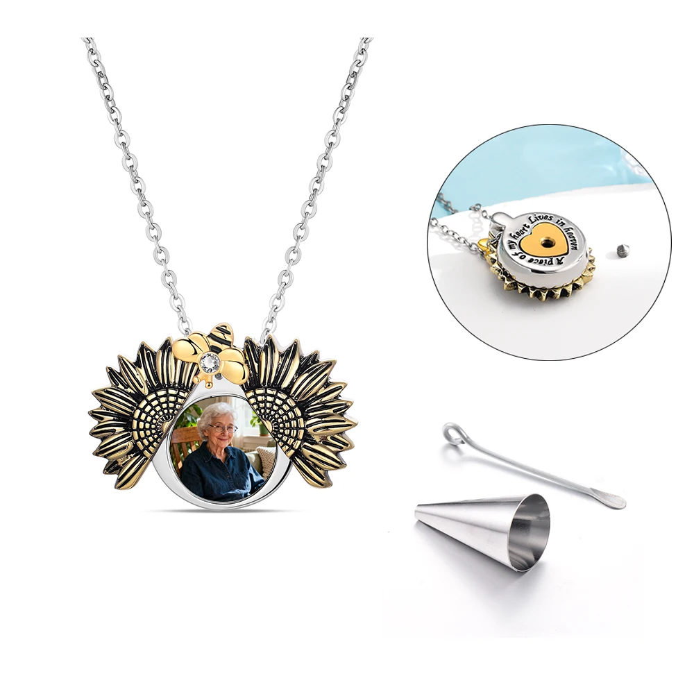 

Personalized Sunflower Photo Locket Necklace for Women for Ashes Urn Memory Keepsake Jewelry Gifts Mothers Day Anniversary