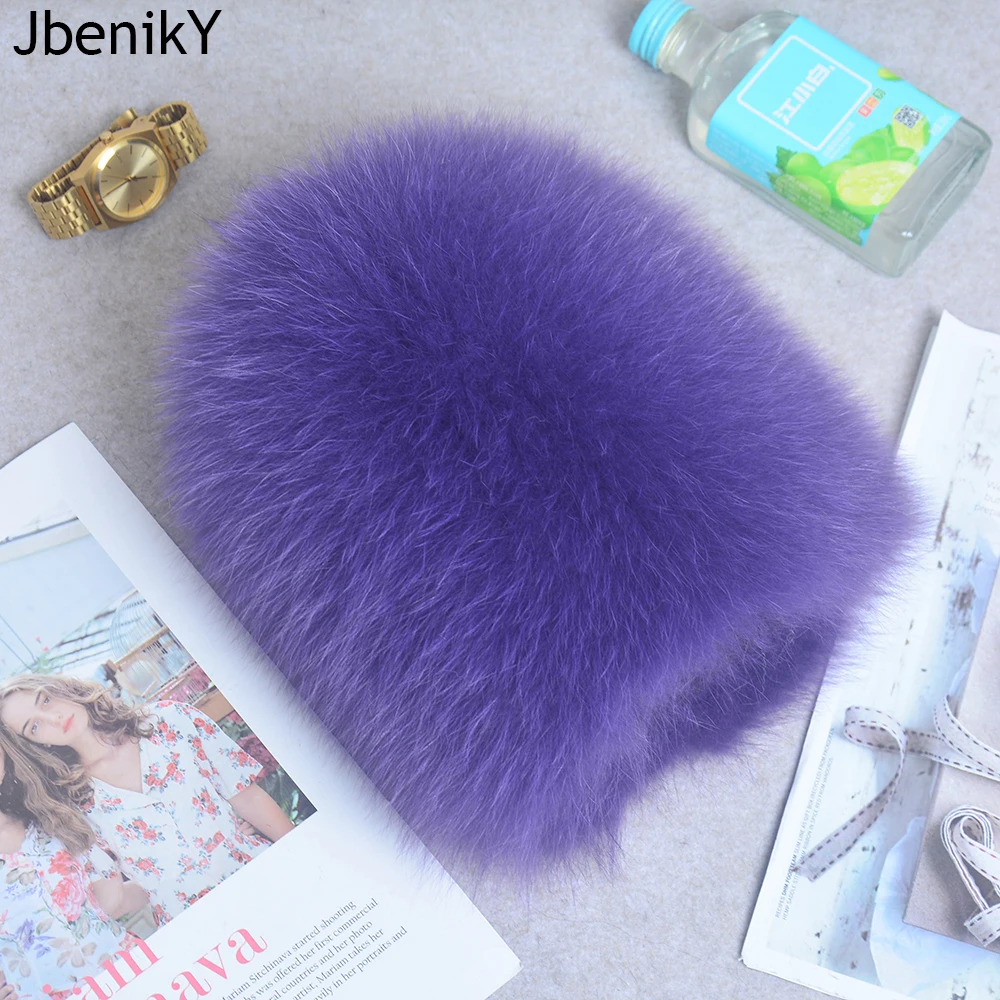 Luxury 100% Natural Real Fox Fur Hat Women Winter Elastic Knitted Real Fox Fur Bomber Cap Girls Warm Soft Fox Fur Beanies Hats