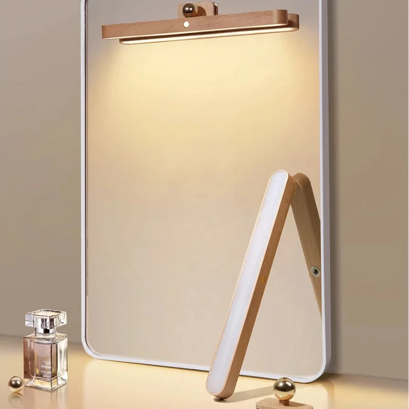 Wooden Mirror USB Magnetic Suction Indoor LED Night Light Wireless Corridor Wall Light Makeup Mirror Fill Light