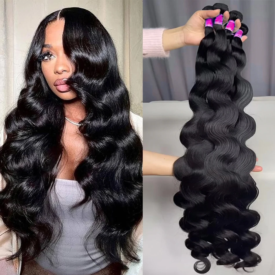 

30, 40-дюймовые пучки объемных волн, человеческие волосы, бразильские пучки волос, 100% натуральные черные человеческие волосы, 1 3, 4 шт., пучки