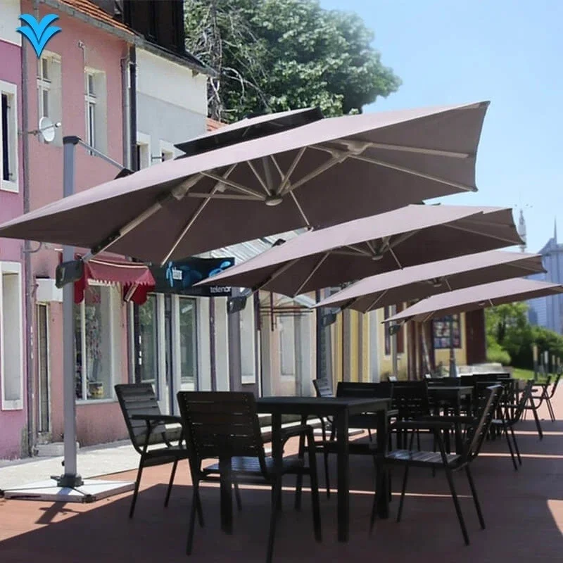 

Easy to Open Exterior Sun Shade LED Outdoor Cafe Parasols Solar Light Umbrella