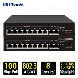 Huitenda 10/100mbps 8 portas poe switch 1gbps uplink porta sfp 96w switch de rede ethernet para câmera ip sem fio ap roteador wi-fi