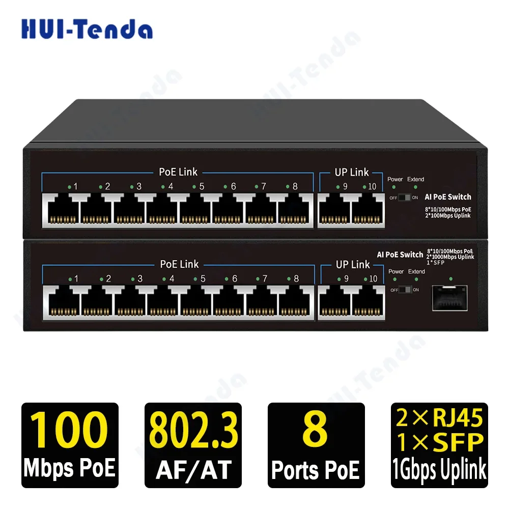 huitenda switch de rede ethernet portas poe switch 1gbps uplink sfp port 96w camera ip sem fio ap roteador wifi 10 mbps 100mbps 01