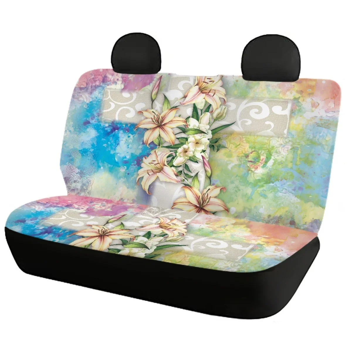 Front and Back for Car Seat Covers Beautiful Easter Cross with Flowers Design Heavy-Duty Nonslip Car Accessories Seat Covers