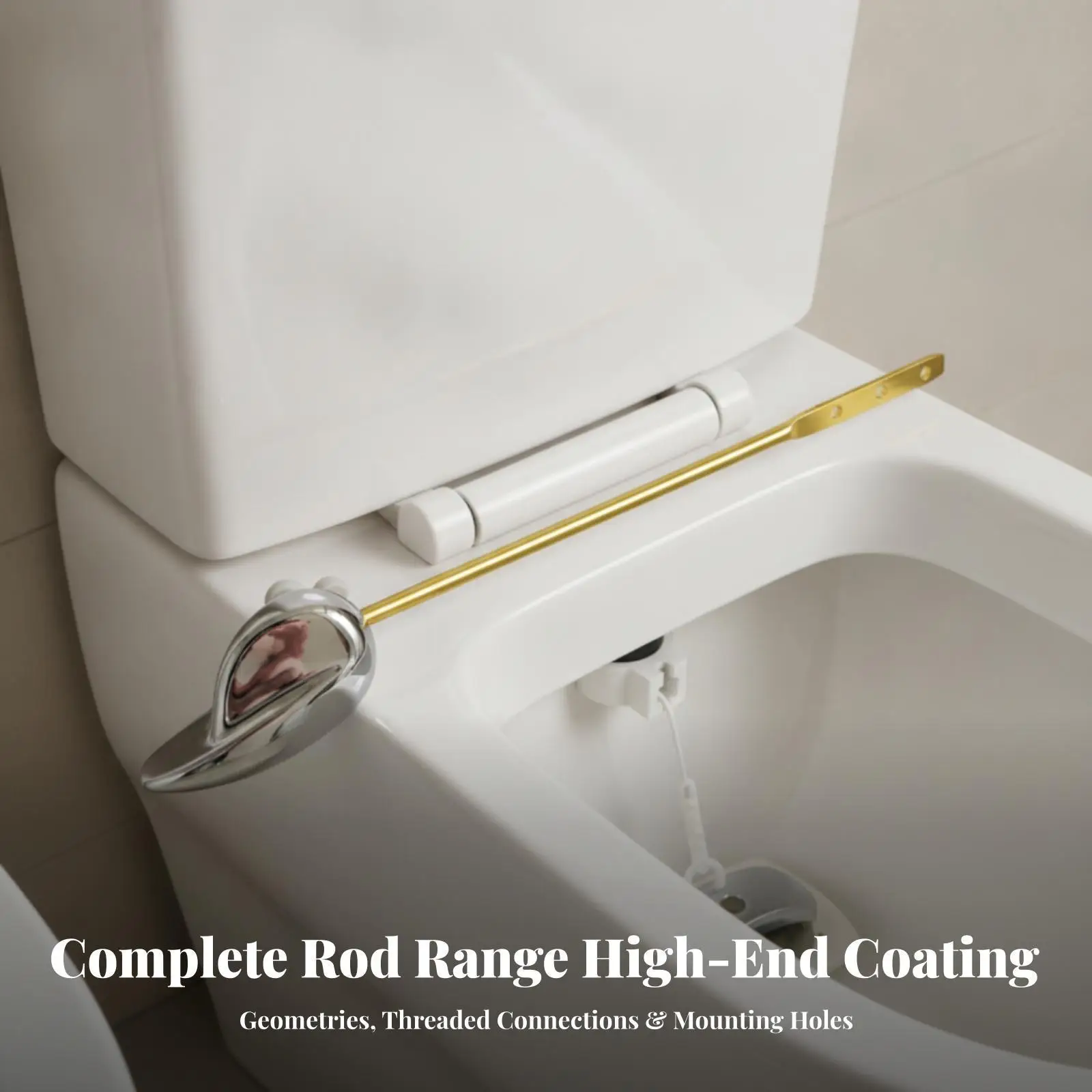 Replacement Toilet Flush Handle Brass Lever for Toilet Tank Chrome Head Gold Rod Easy Install Bathroom Hardware