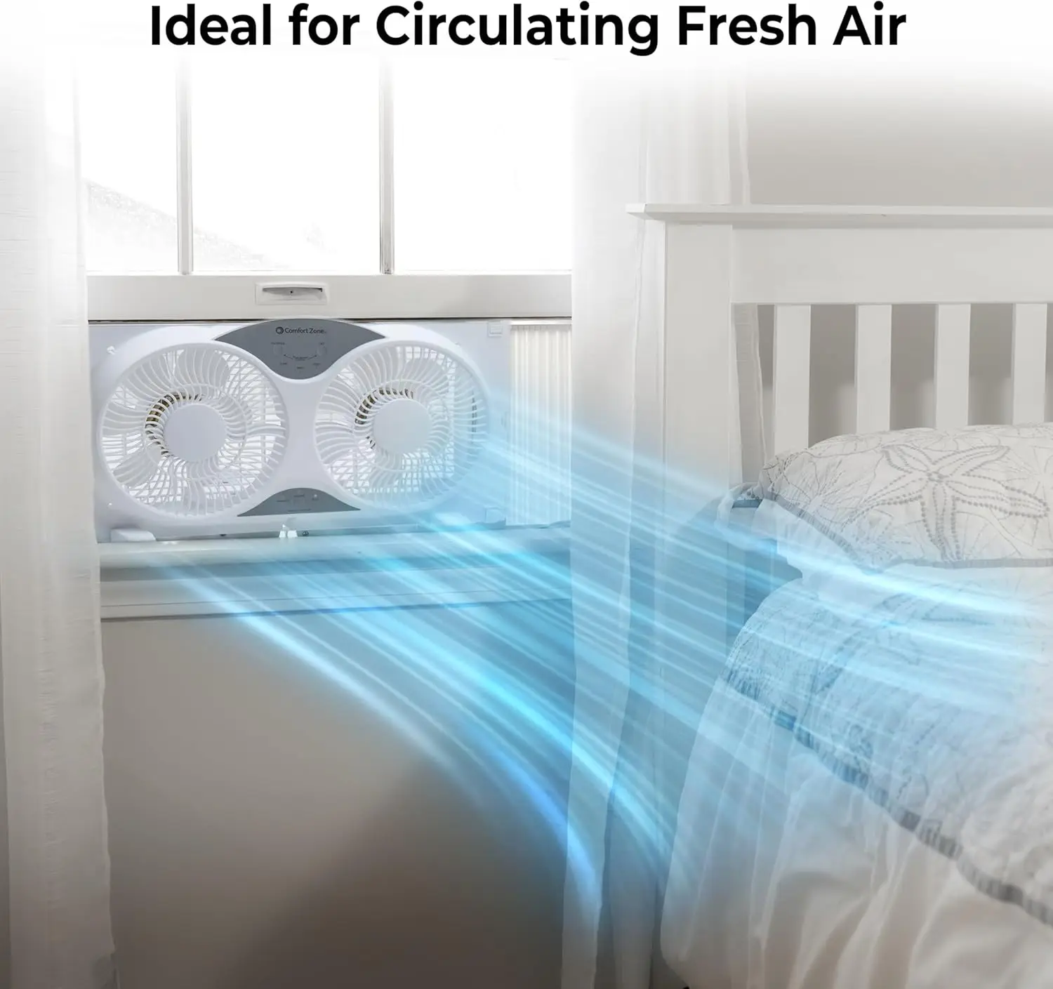 Twin Window Fan with Remote, Adjustable Width, 3 Speeds & Functions for Home Office Cooling