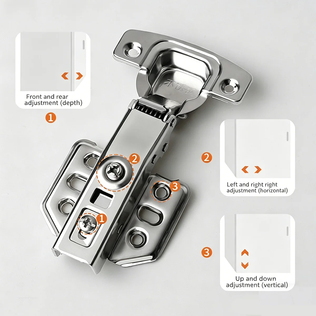 Stainless Steel Cabinet Door Hinges Hydraulic Damper Buffer Soft Close Quiet Wardrobe Door Concealed Hinges with Screws