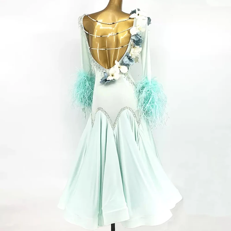 Standaard Ballroom Dans Jurk Volwassen Nieuw Ontwerp Wals Dansen Kostuum Vrouwen Elegante Bloem Ballroom Competitie Dans Jurken