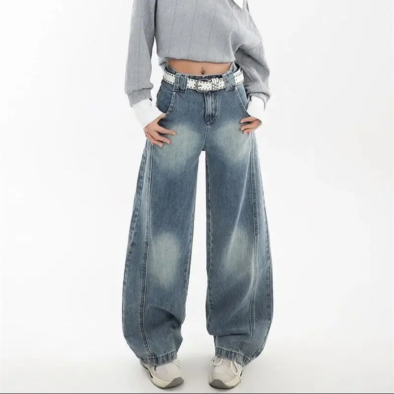 

ШИКАРНЫЕ новые женские синие мешковатые потертые джинсы Y2k в стиле ретро Harajuku, винтажные джинсовые брюки-бойфренды, джинсы большого размера, брюки, одежда для девочек