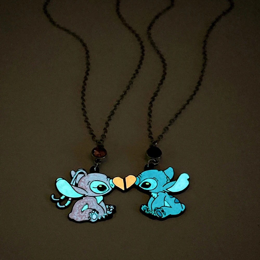 2 قطعة/المجموعة لطيف غرزة الملاك شكل قلادة أفضل صديق القلائد للفتيات الاطفال أزياء زوجين القلب مجوهرات ديزني هدية #6