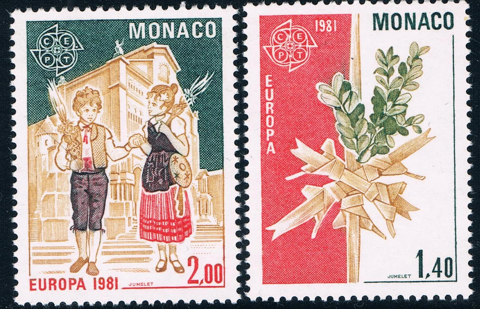 2Pcs/Set New Monaco Post Stamp 1981 Europa Tree Branch Children Sculpture Stamps MNH