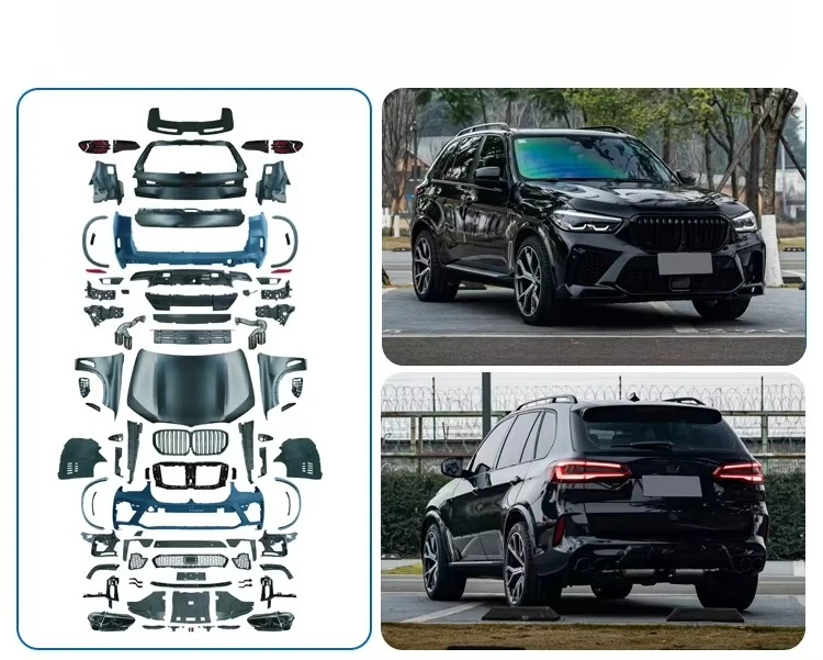 اكسسوارات السيارات Bodykit ل X5 E70 Bodykit 2008-2013 ترقية G05 X5M MT نمط طقم الجسم المصابيح الأمامية المصابيح الخلفية قطع غيار السيارات