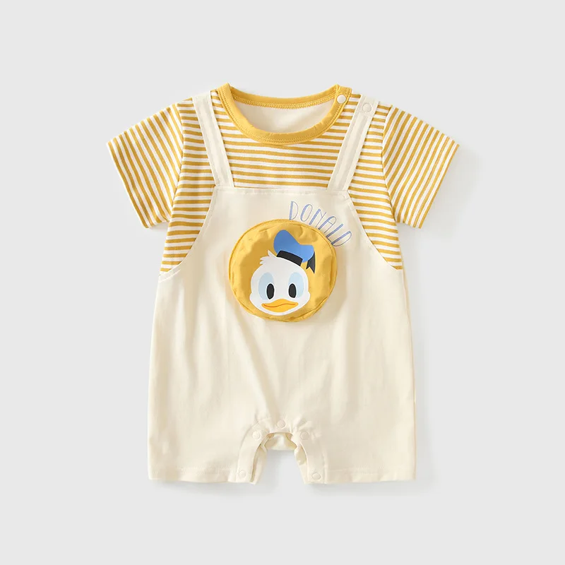 

Summer Newborn Baby Soft Comfortable Romper Korean Style Boy Girl Stripe Short Sleeve Cartoon Donald Duck The Pooh Jumpsuits