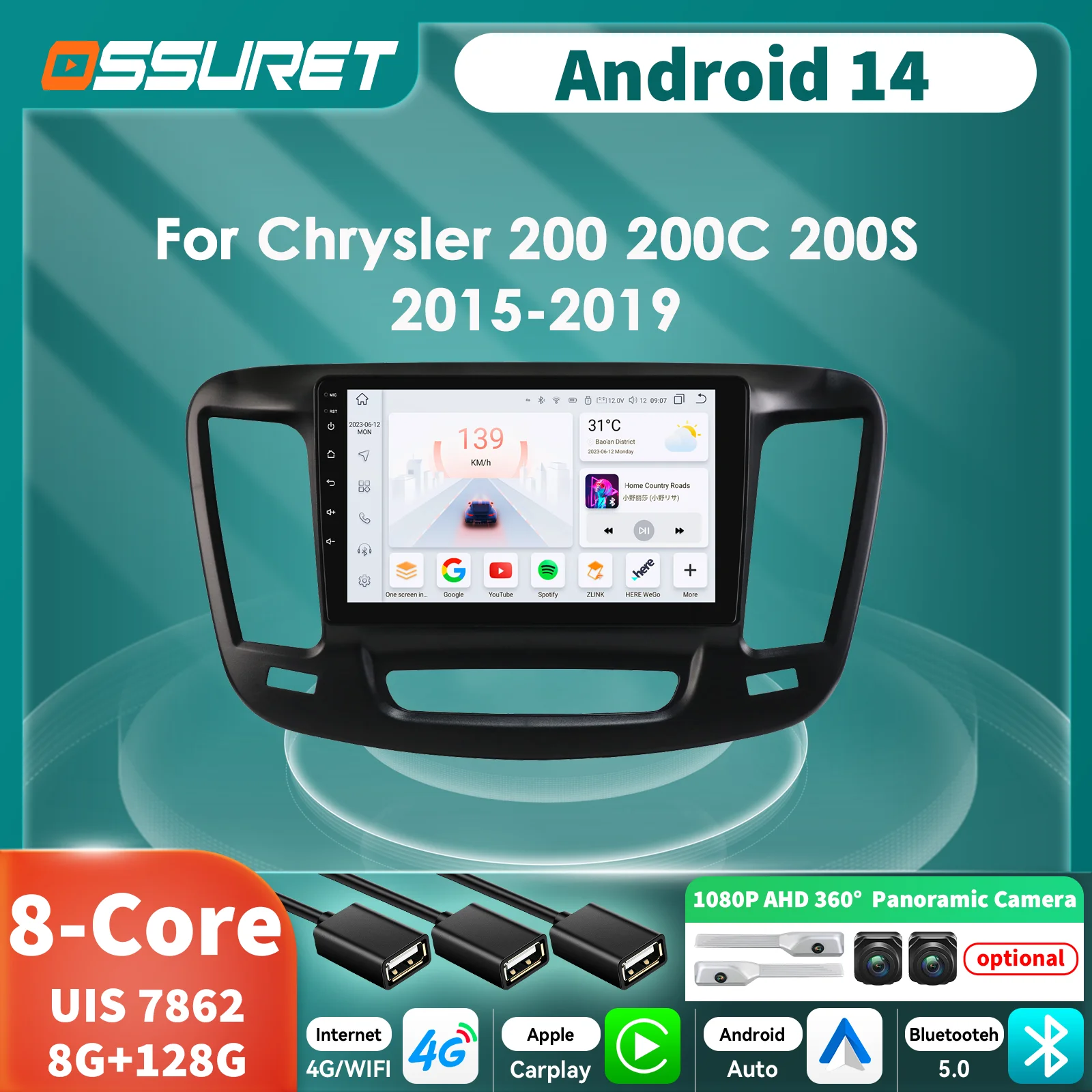 

Автомагнитола 2DIN Carplay Android 14 для Chrysler 200 200C 200S 2015-2019, мультимедийный плеер, GPS-стерео, 7862 8-ядерный процессор, камера 360°, SWC