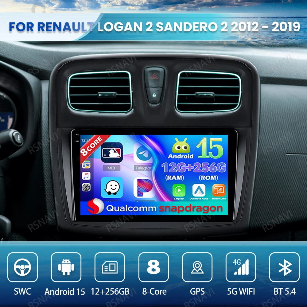 

Автомобильное радио Android 15 для Renault Logan 2 Sandero 2 2012-2019 навигация беспроводной Carplay Auto Qualcomm DSP DVD GPS QLED стерео