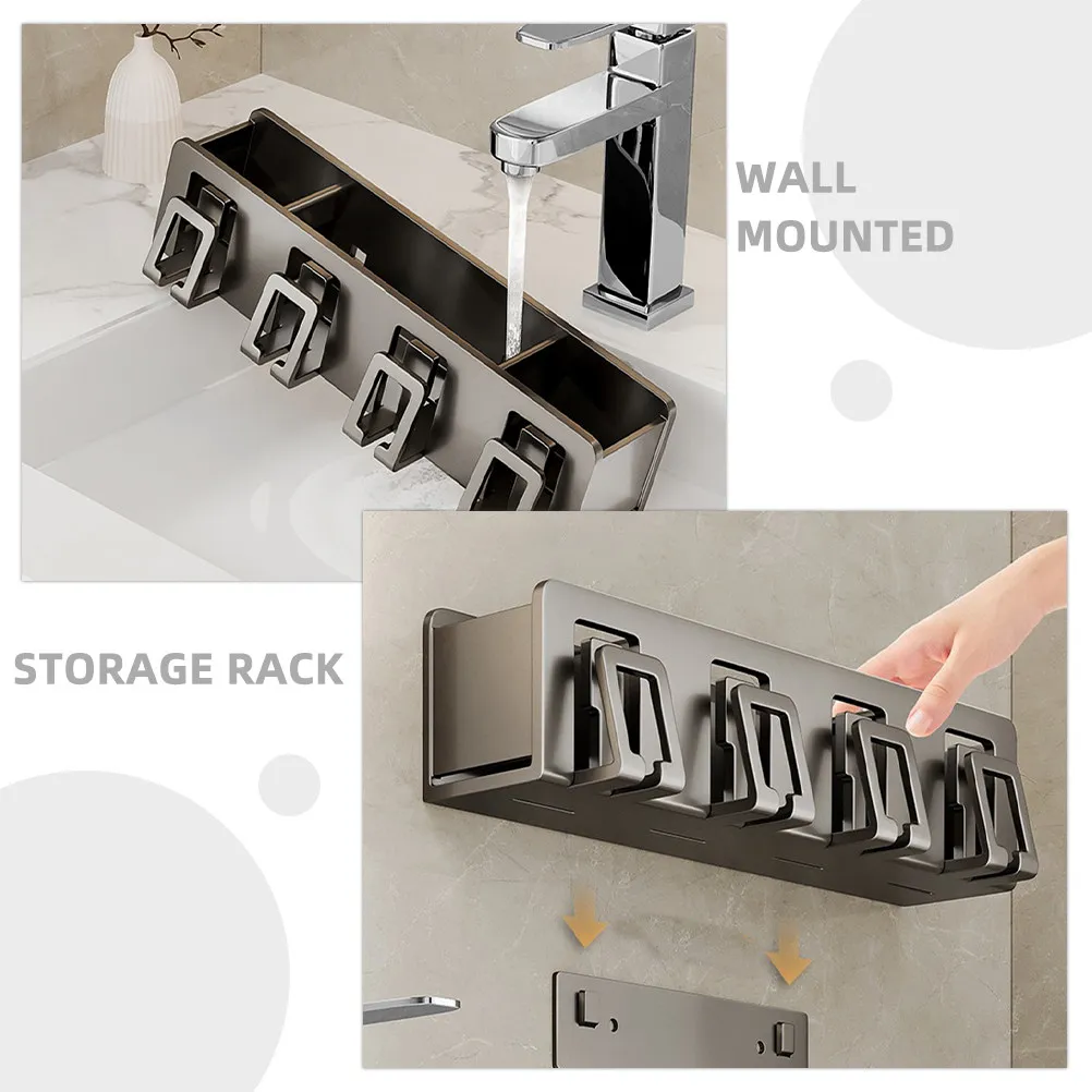 

Space Aluminum Wall Mounted Toothbrush Holder Punch Free Bathroom Organizer for Mirror Tile Glass Smooth Surfaces Multi