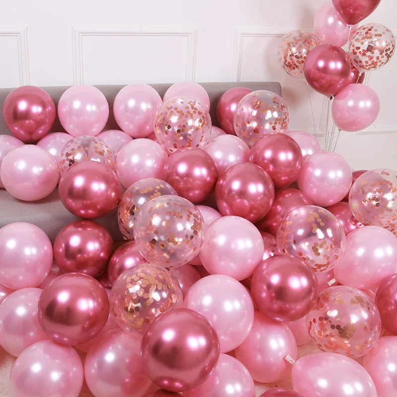 30pcs Pearl Pink Metallic Rose Gold Balloons Confetti Latex Balloon for Valentine's Day Birthday Anniversary Wedding Party Decor