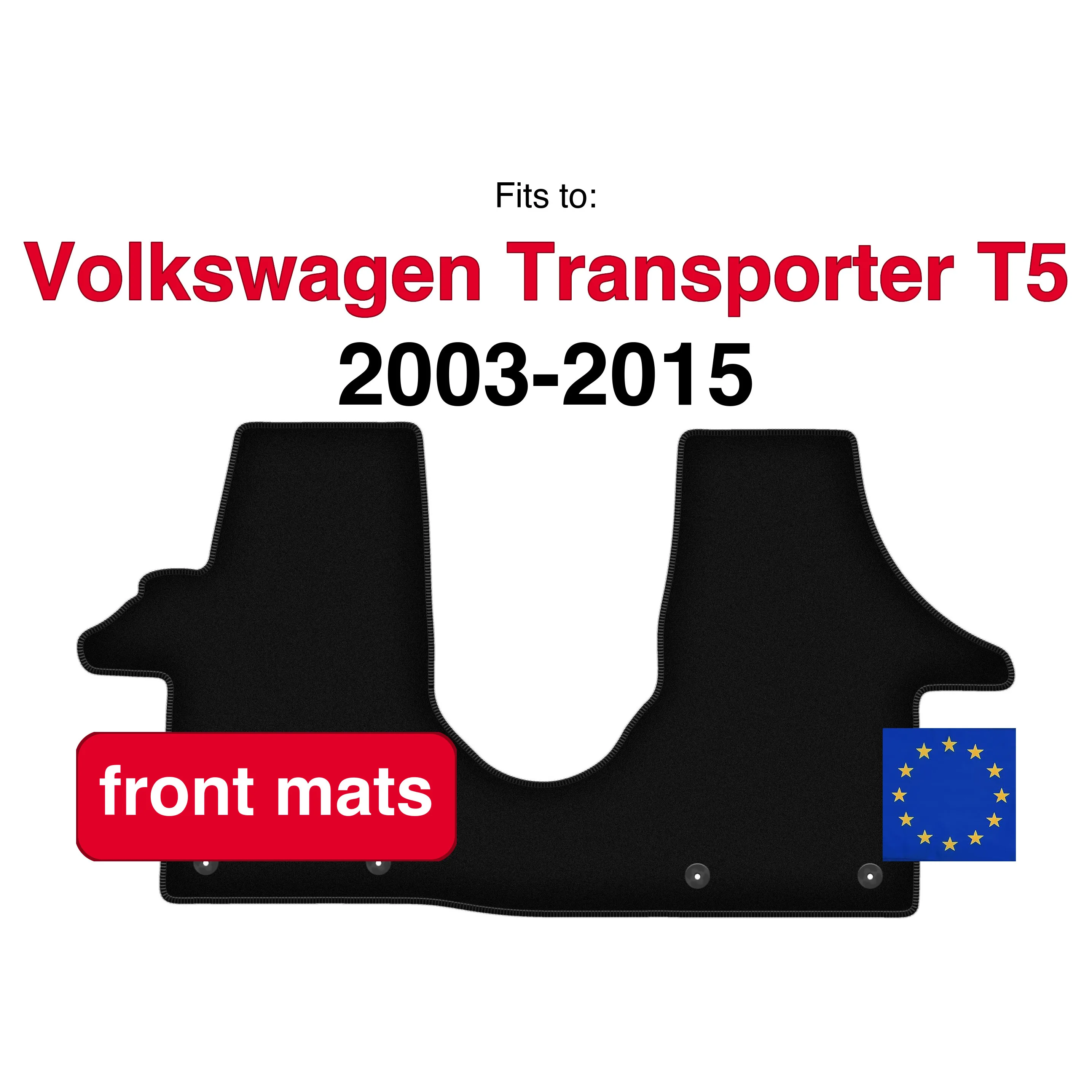 Image of Vordere Veloursteppmatten für Volkswagen Transporter T5 (2003-2015) - Schwarz (2 Stück) Set vorderer Autoteppiche für Fahrzeugboden