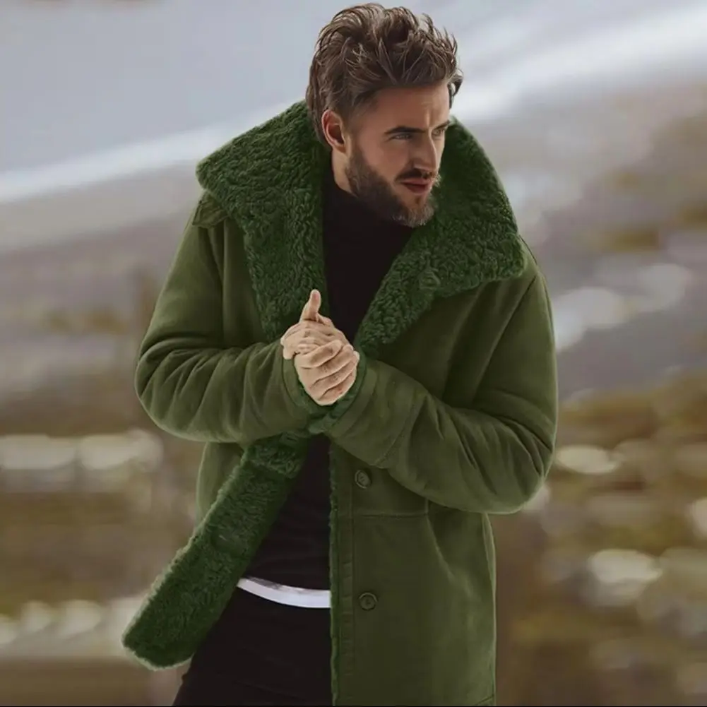 

Men Winter Coat Imitation Fur Thick Velvet Jacket Velvet Lining Thickened Coat Lapel Long Sleeve Single Breasted Winter Jacket