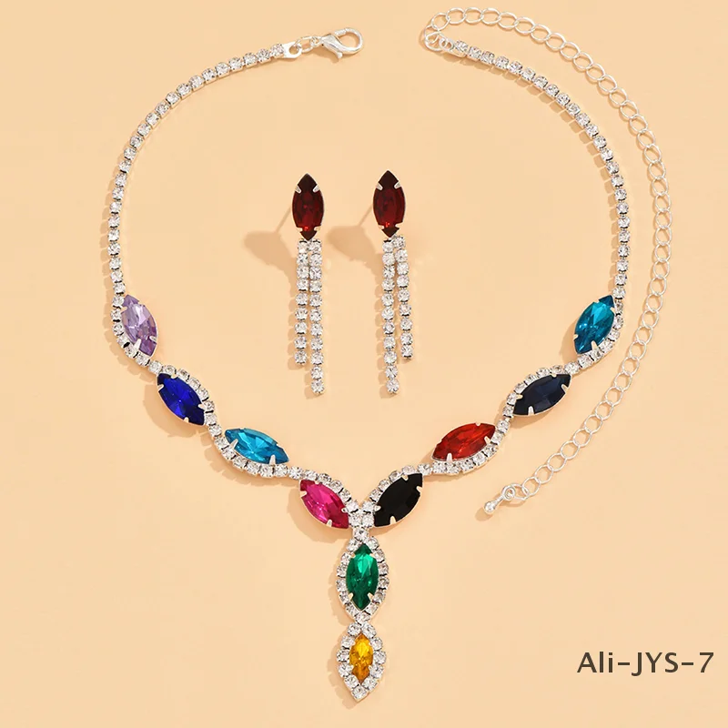 

Rhinestone Necklace Set/Necklace And Earrings Design Fashion Exquisite/color Mix/red/blue/silver And Other Options