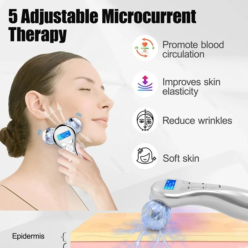 Rodillo masajeador Facial 4D EMS, dispositivo Facial de microcorriente, masajeador Facial de vibración, belleza, cuidado de la piel, herramienta de masaje para apretar la piel