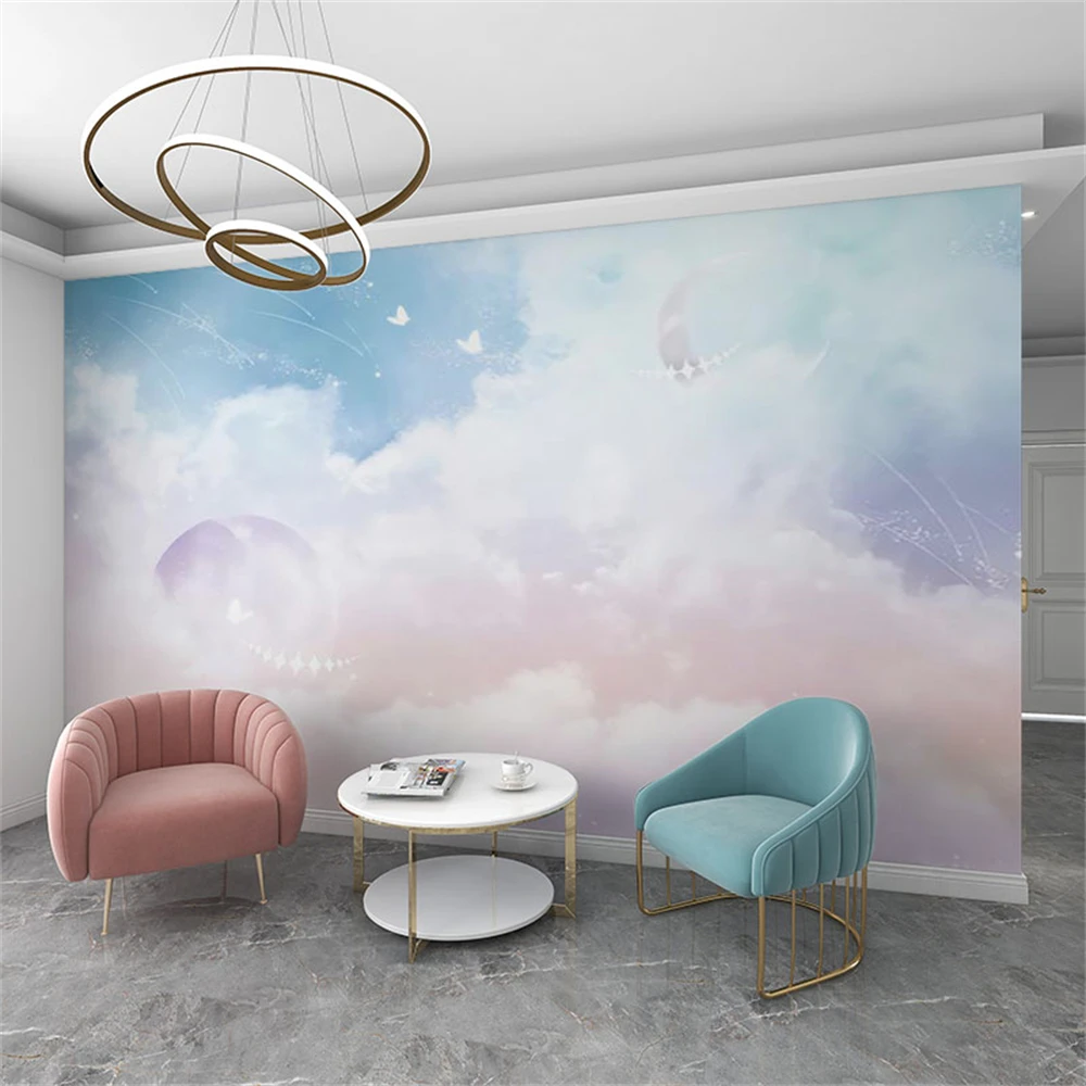 

Пользовательские голубое небо, белые облака, ТВ-фон, обои для гостиной, обои для спальни, 3D настенная живопись, украшение дома