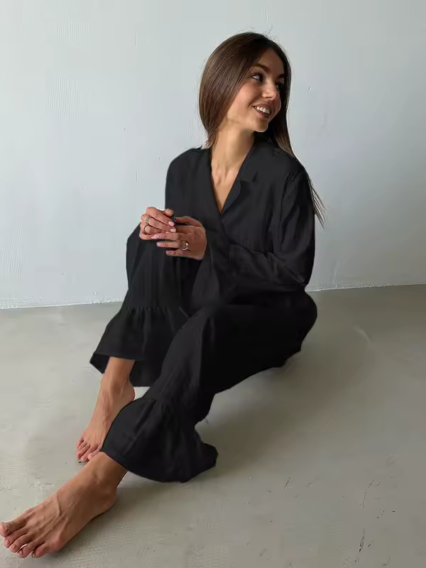 Marthaqiqiq Casual Women Nightgown 2 Piece Suit Long Sleeve Nightwear Turn-Down Collar Sleepwear Pants Loose Home Clothes Ladies - Image 8