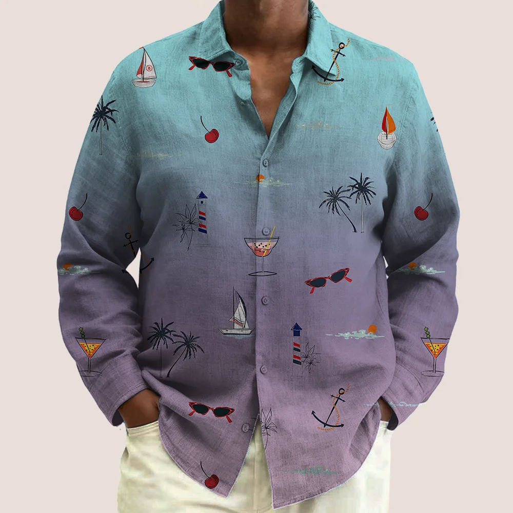

S-9xl plus size Men's Shirt: Coconut & Leaf Vibe - Big & Tall Fit, Soft Breathable Fabric, Stylish Palm-Coconut Prints,