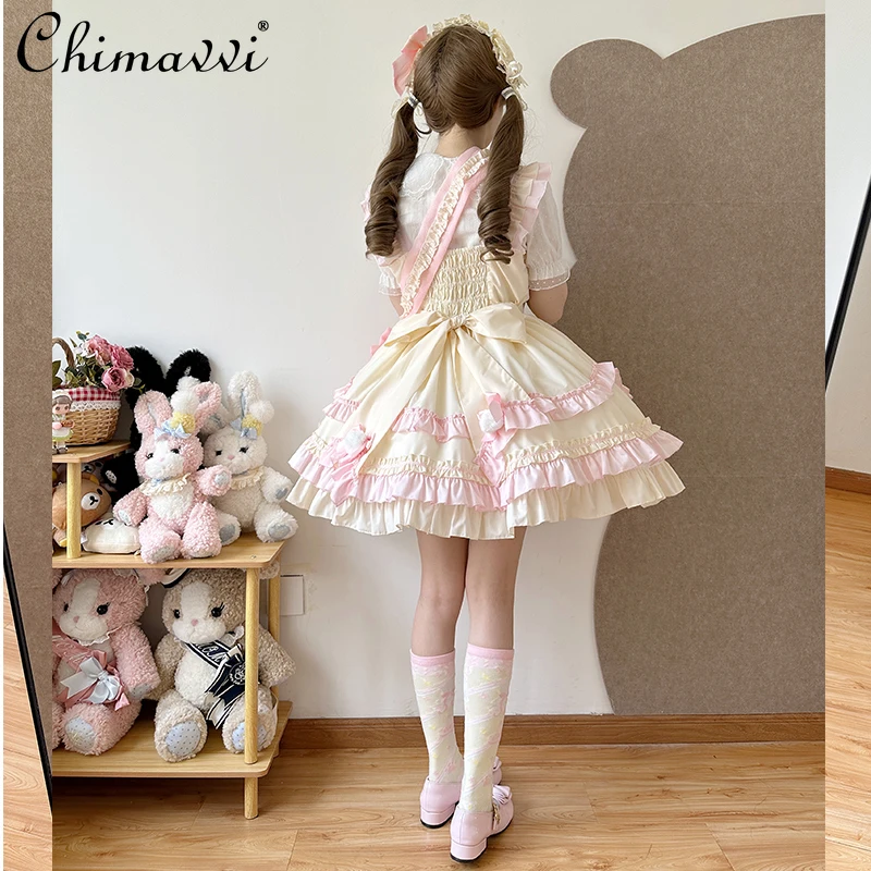 الأصلي اليابانية الحلو فتاة لطيف لوليتا فستان بحزام 2025 الخريف الملابس Kawaii القوس عالية الخصر أنيقة الأميرة JSK فساتين #3