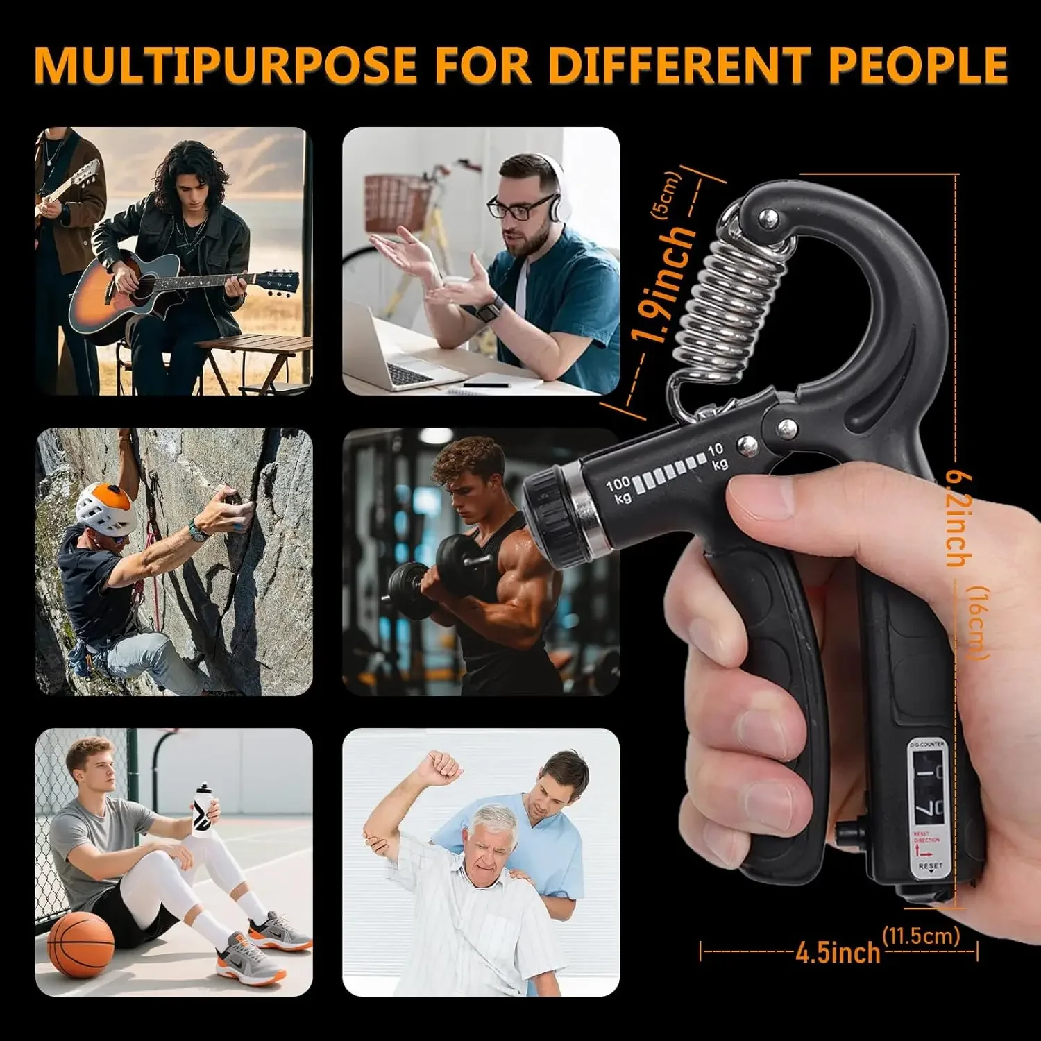 5-60 كجم قابض اليد المعصم المتوسع اليد سترينجر عدة قابل للتعديل دينامومتر قبضة اليد إصبع الساعد المدرب استعادة العضلات #6