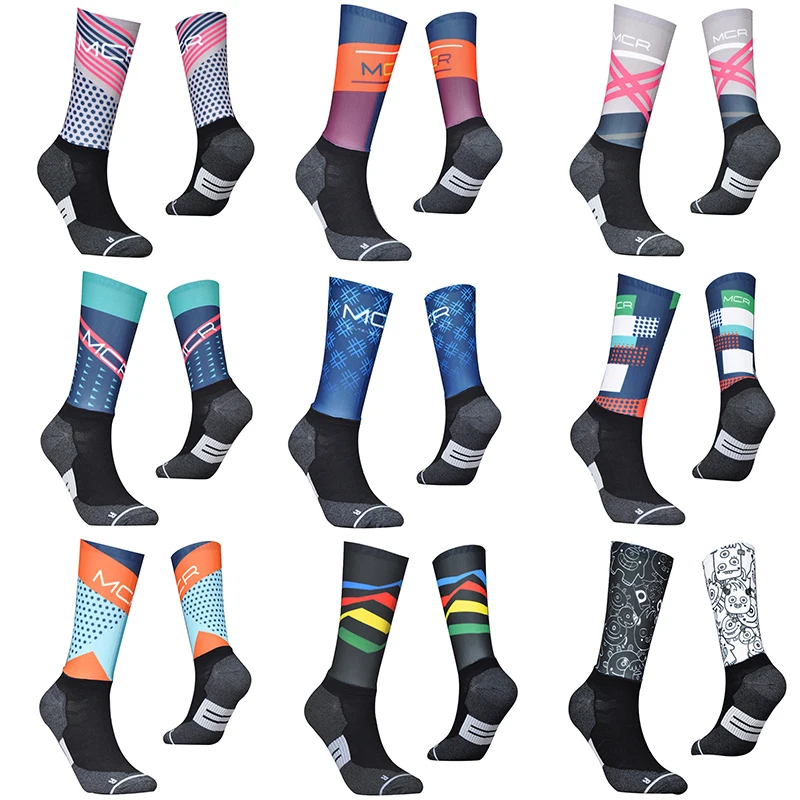 Chaussettes de compression coordonnantes pour hommes et femmes, chaussettes de vélo professionnelles, sports de rue, course, cyclisme, 08