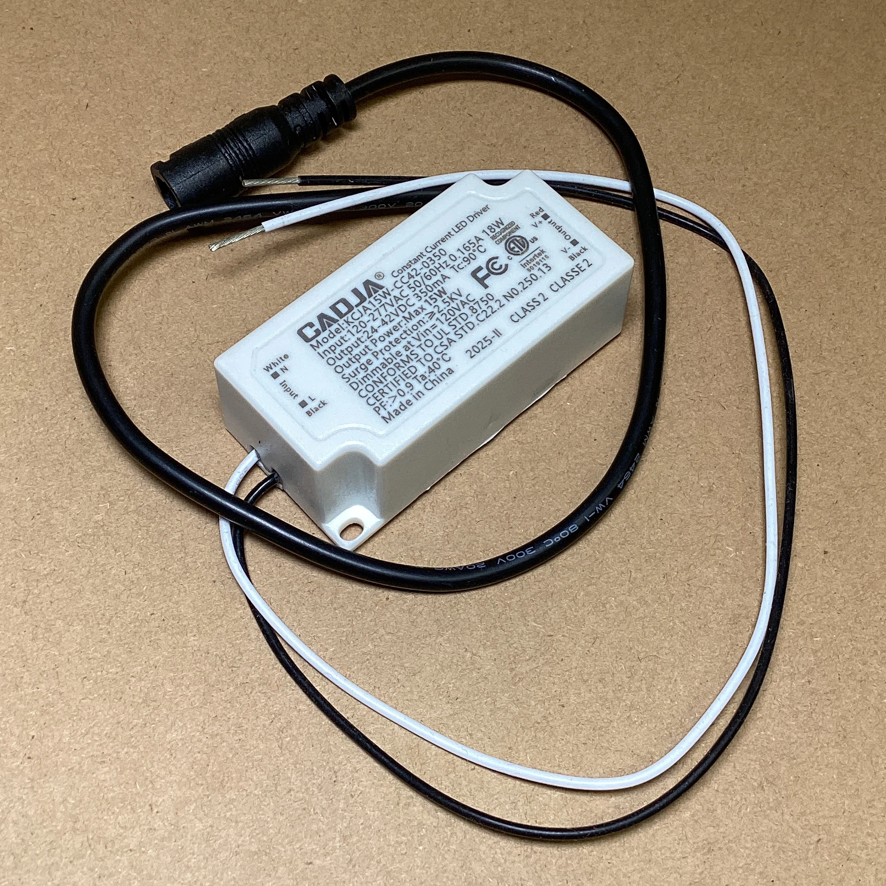 15W Constant Current LED Driver Dimmable 24-42v 350mA KCJA15W-CC42-0350 Built-in LED Power Supply with DC Connector
