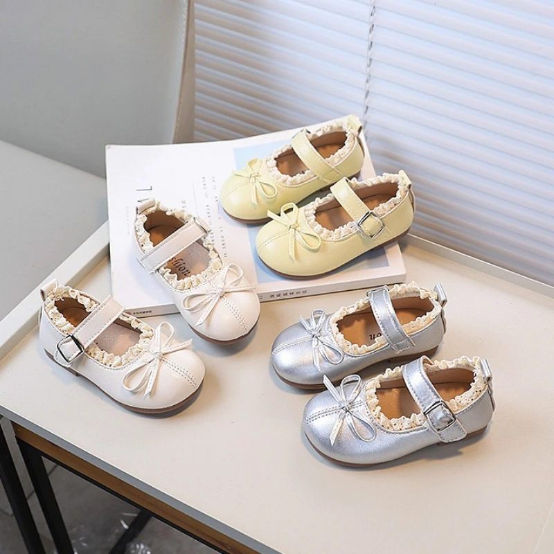 

Кожаная обувь для девочек, осень-зима 2024, новая корейская обувь с бантом, детская противоскользящая студенческая обувь, женская модная обувь на мягкой подошве