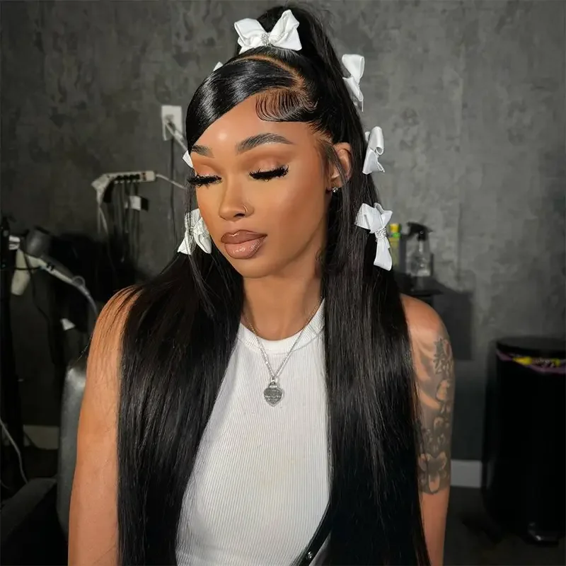 ISEE HAIR 13x6 HD Transparent Lace Front Human Hair Wigs 250 Density Pre-Plucked Malaysian Straight Lace Frontal Wig with Band